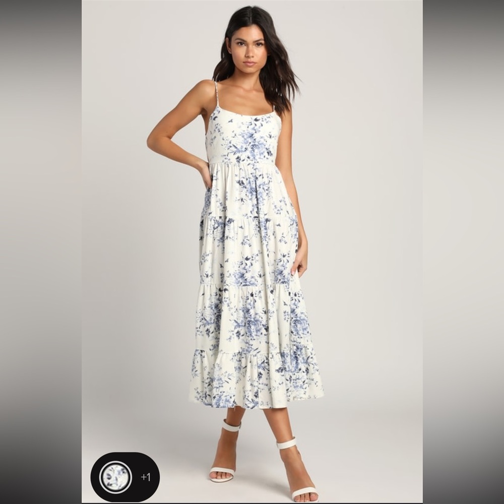 Mykonos Mood Ivory Floral Print Tie-Strap Tier Maxi Dress - Large (L)